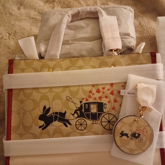 Coach Handbags - NWT Coach Lunar New Year Dempsey Carryall S/C Rabbit/Carriage + Mirror Bag Charm